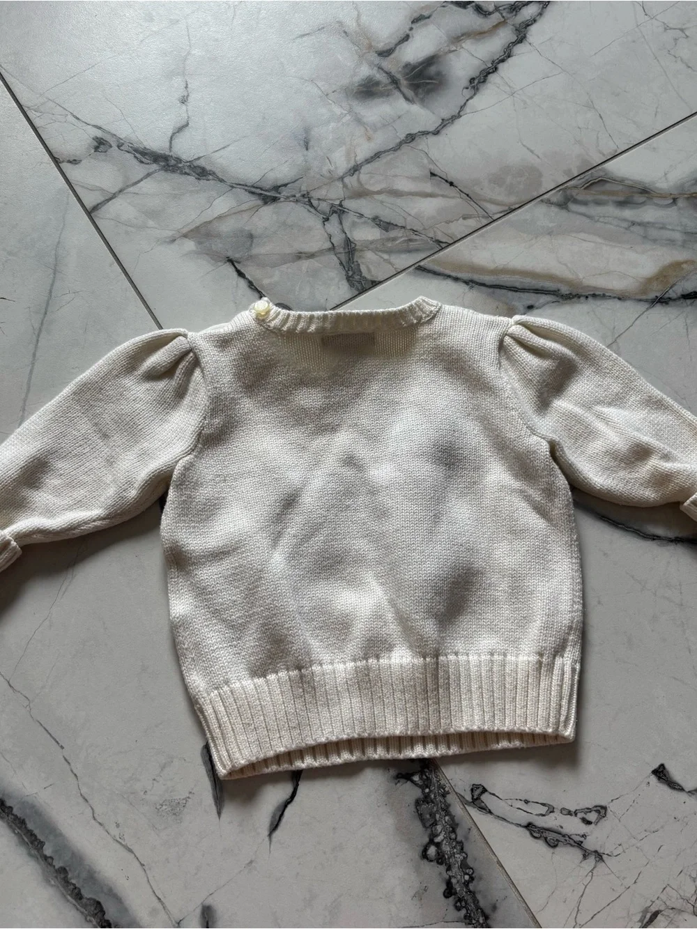 Ralph Lauren Cream Knit Baby Sweater with Puppy Detail